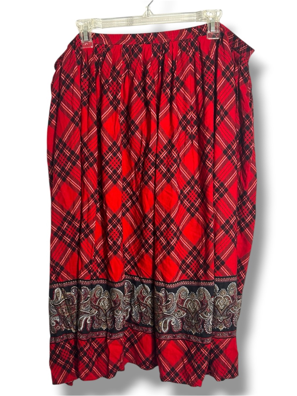 Vintage Red Plaid Midi Skirt – Size 22